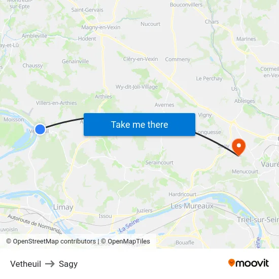 Vetheuil to Sagy map