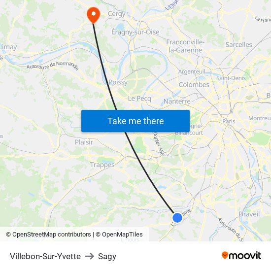 Villebon-Sur-Yvette to Sagy map