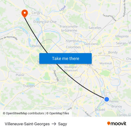 Villeneuve-Saint-Georges to Sagy map