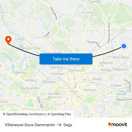 Villeneuve-Sous-Dammartin to Sagy map