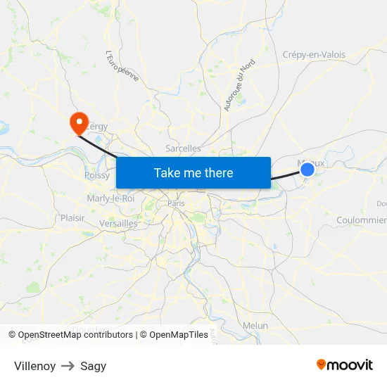 Villenoy to Sagy map