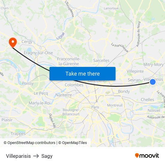 Villeparisis to Sagy map