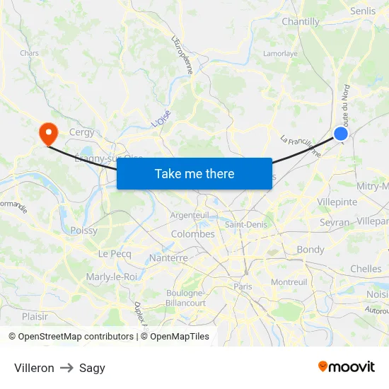 Villeron to Sagy map
