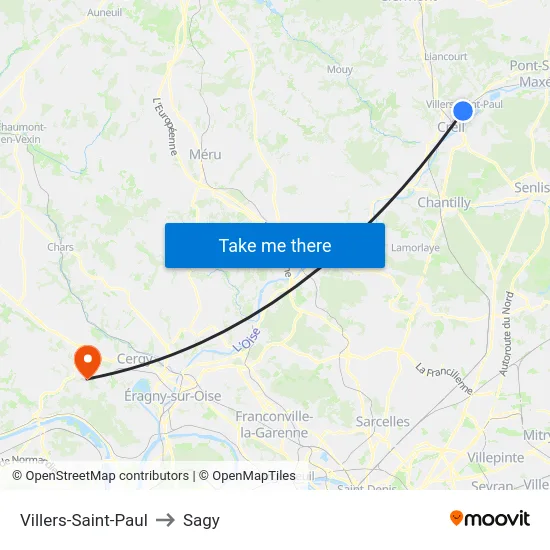 Villers-Saint-Paul to Sagy map