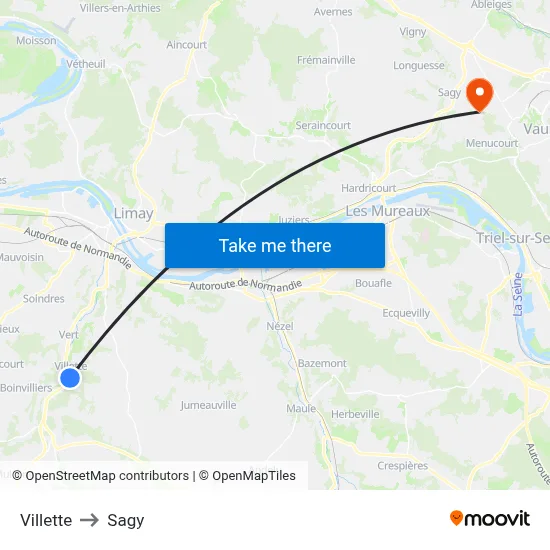 Villette to Sagy map
