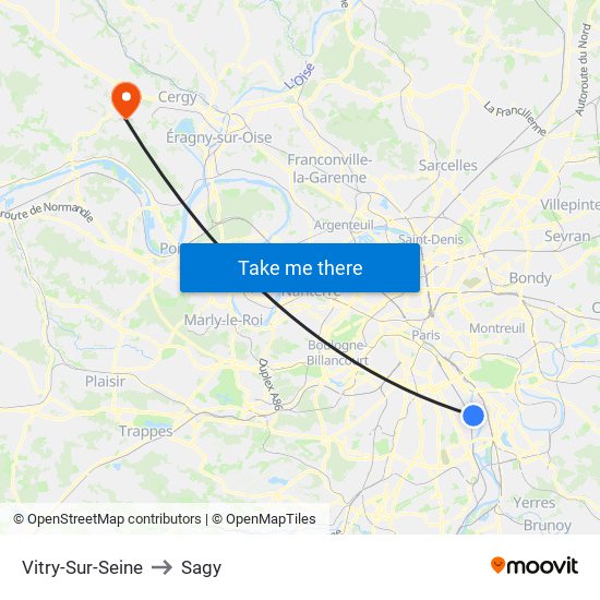 Vitry-Sur-Seine to Sagy map