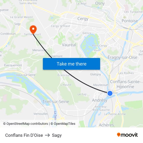 Conflans Fin D'Oise to Sagy map