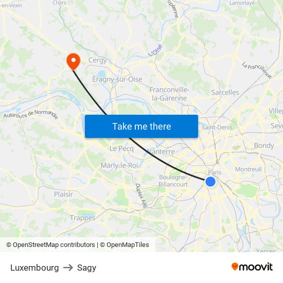 Luxembourg to Sagy map