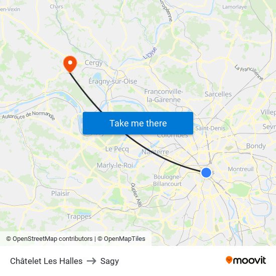 Châtelet Les Halles to Sagy map