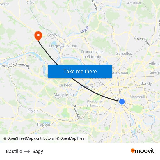 Bastille to Sagy map