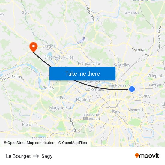 Le Bourget to Sagy map