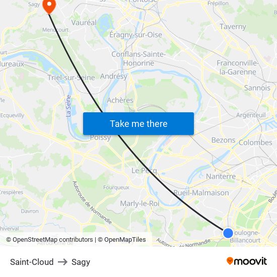 Saint-Cloud to Sagy map
