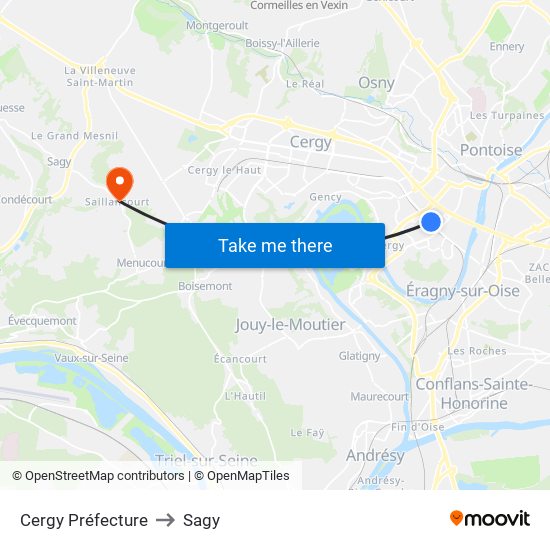 Cergy Préfecture to Sagy map