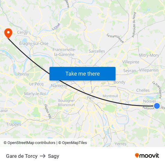 Gare de Torcy to Sagy map