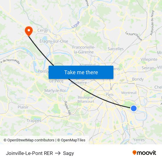 Joinville-Le-Pont RER to Sagy map