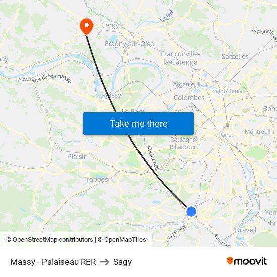 Massy - Palaiseau RER to Sagy map