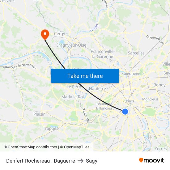 Denfert-Rochereau - Daguerre to Sagy map