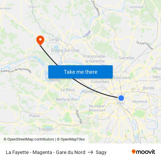 La Fayette - Magenta - Gare du Nord to Sagy map