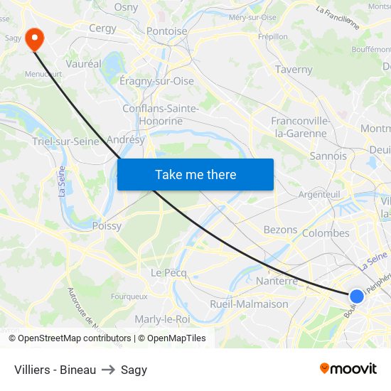Villiers - Bineau to Sagy map