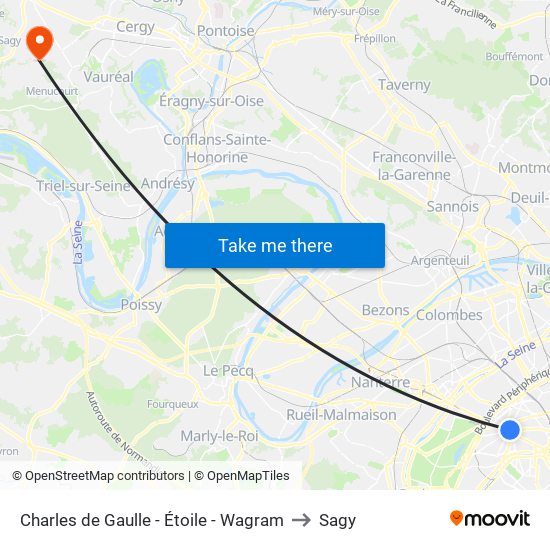 Charles de Gaulle - Étoile - Wagram to Sagy map
