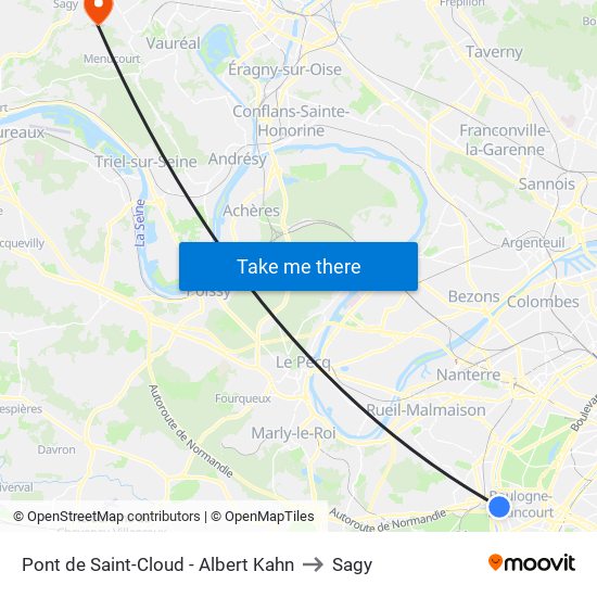 Pont de Saint-Cloud - Albert Kahn to Sagy map