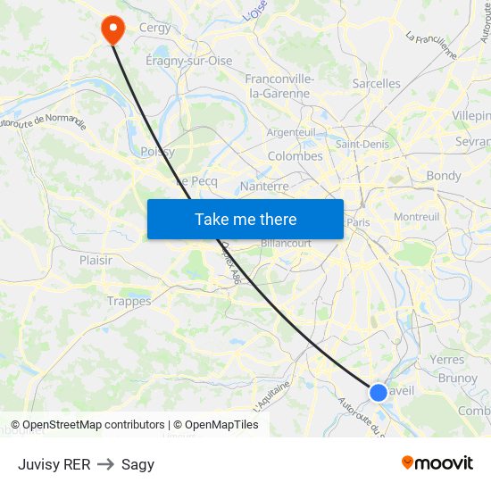 Juvisy RER to Sagy map