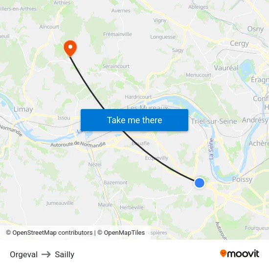 Orgeval to Sailly map