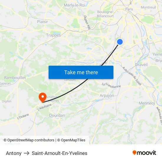 Antony to Saint-Arnoult-En-Yvelines map