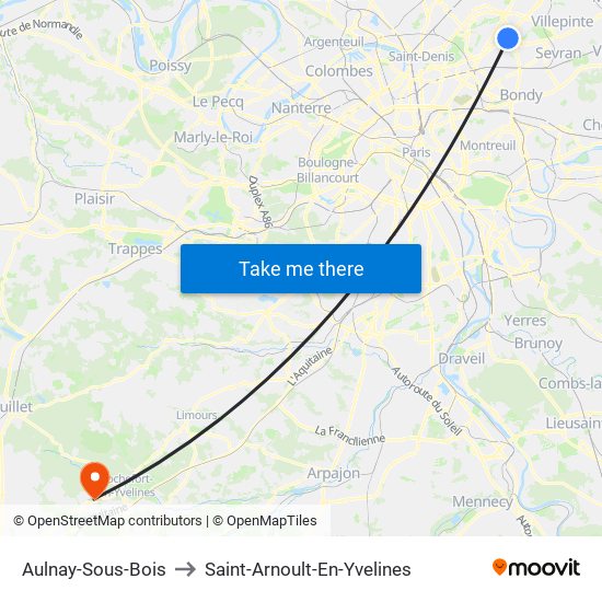 Aulnay-Sous-Bois to Saint-Arnoult-En-Yvelines map