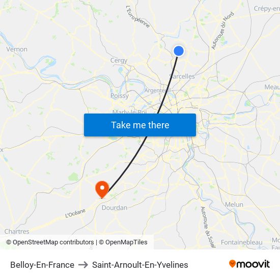 Belloy-En-France to Saint-Arnoult-En-Yvelines map