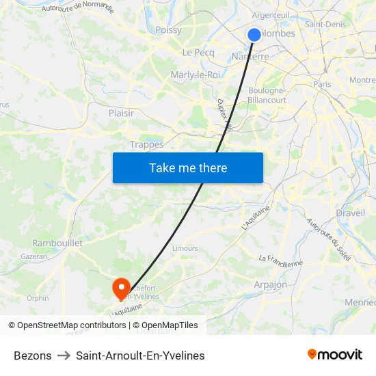 Bezons to Saint-Arnoult-En-Yvelines map