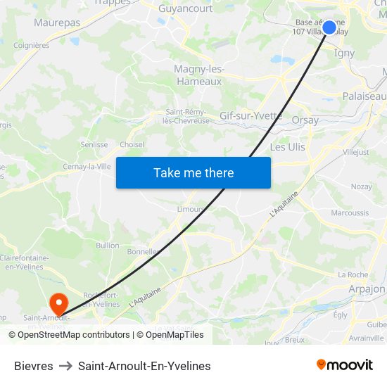 Bievres to Saint-Arnoult-En-Yvelines map