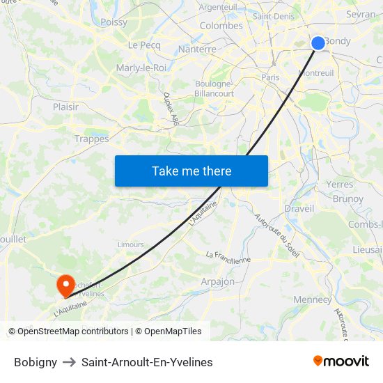 Bobigny to Saint-Arnoult-En-Yvelines map