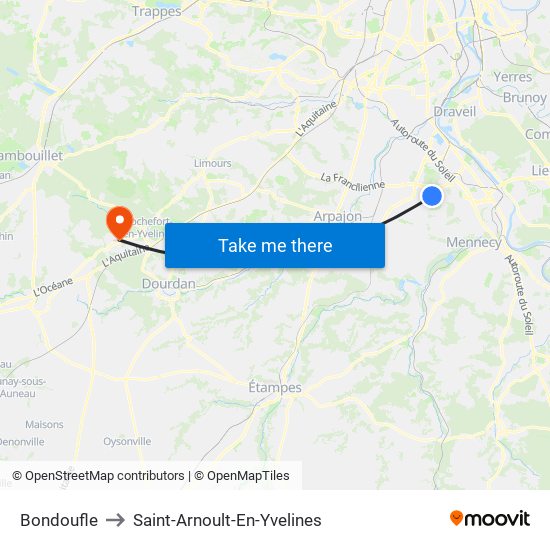 Bondoufle to Saint-Arnoult-En-Yvelines map