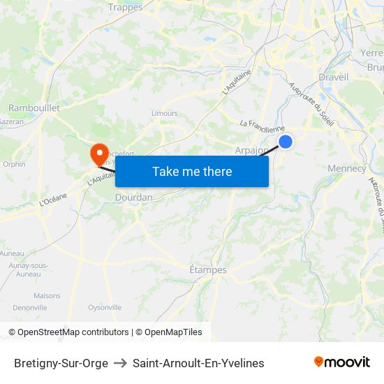 Bretigny-Sur-Orge to Saint-Arnoult-En-Yvelines map