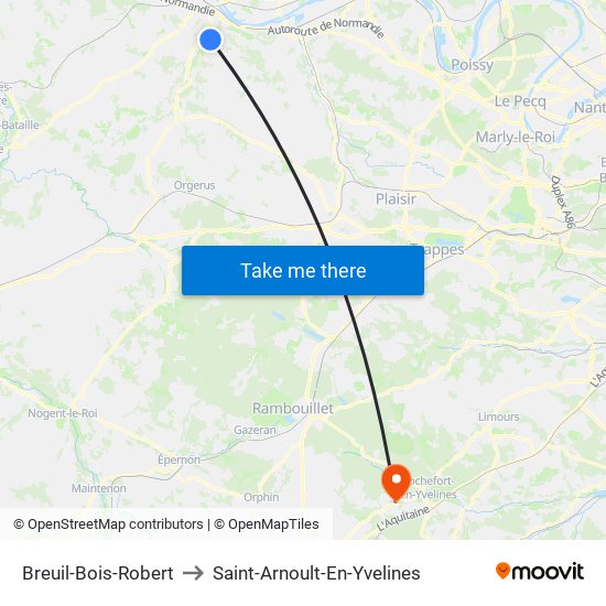Breuil-Bois-Robert to Saint-Arnoult-En-Yvelines map