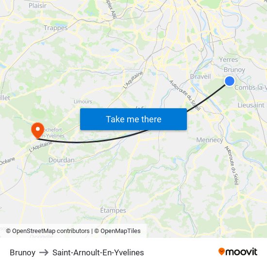 Brunoy to Saint-Arnoult-En-Yvelines map