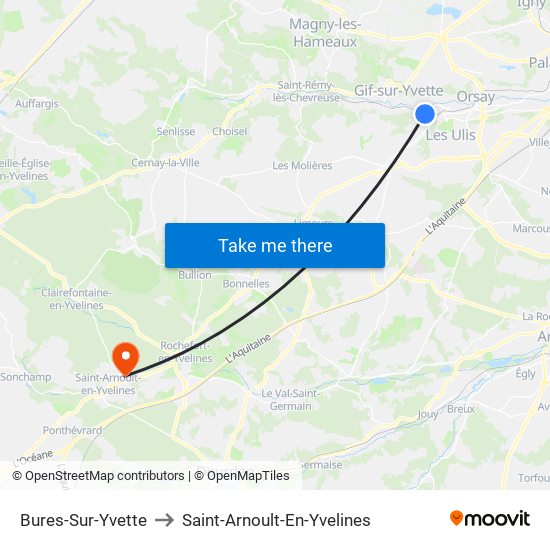 Bures-Sur-Yvette to Saint-Arnoult-En-Yvelines map