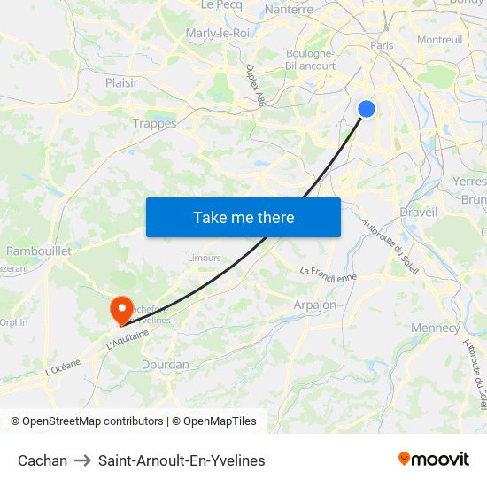 Cachan to Saint-Arnoult-En-Yvelines map