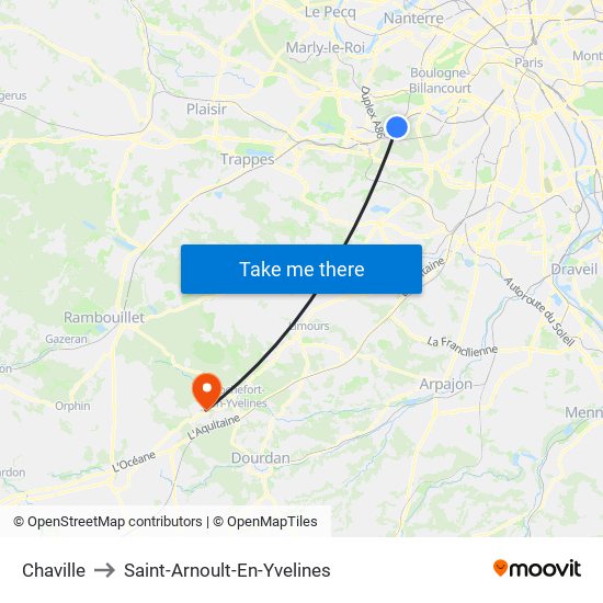 Chaville to Saint-Arnoult-En-Yvelines map