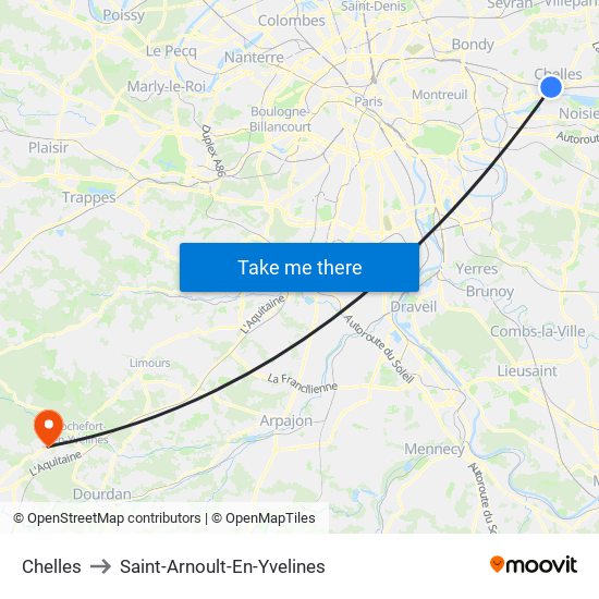 Chelles to Saint-Arnoult-En-Yvelines map