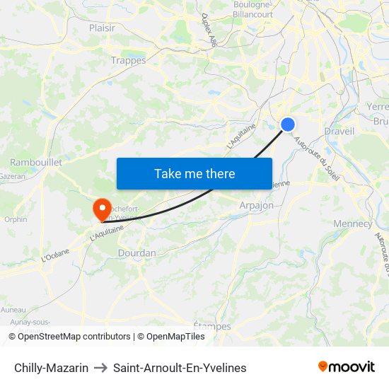 Chilly-Mazarin to Saint-Arnoult-En-Yvelines map