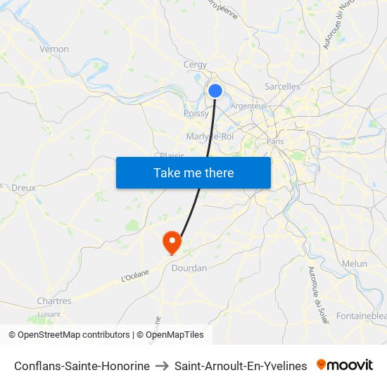 Conflans-Sainte-Honorine to Saint-Arnoult-En-Yvelines map