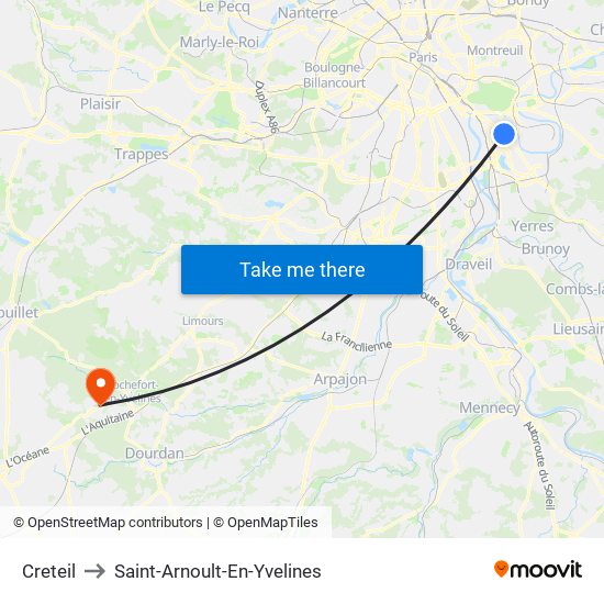 Creteil to Saint-Arnoult-En-Yvelines map