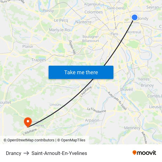 Drancy to Saint-Arnoult-En-Yvelines map
