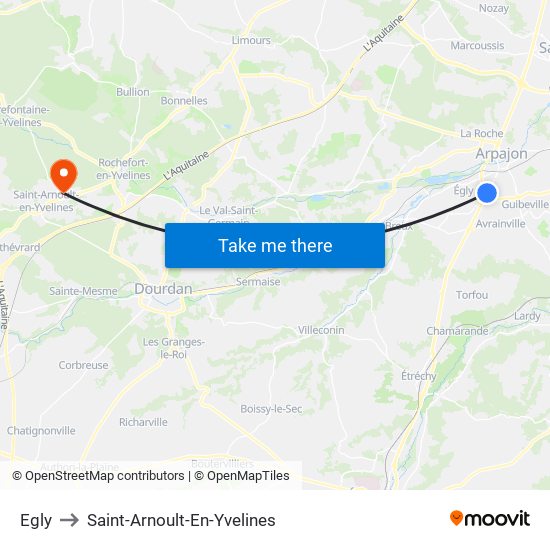 Egly to Saint-Arnoult-En-Yvelines map