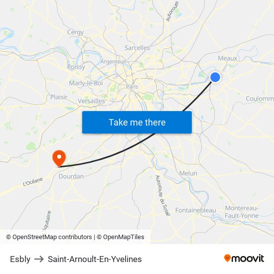 Esbly to Saint-Arnoult-En-Yvelines map
