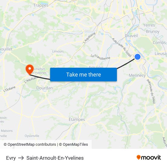 Evry to Saint-Arnoult-En-Yvelines map