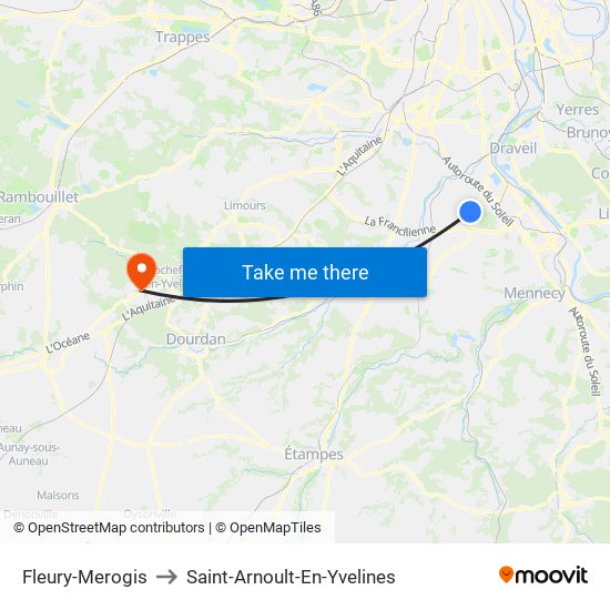 Fleury-Merogis to Saint-Arnoult-En-Yvelines map