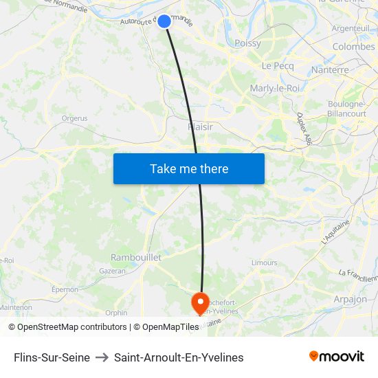 Flins-Sur-Seine to Saint-Arnoult-En-Yvelines map